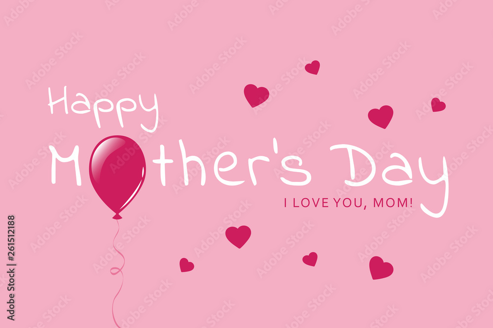mothers day greeting card with pink balloon and hearts vector illustration EPS10