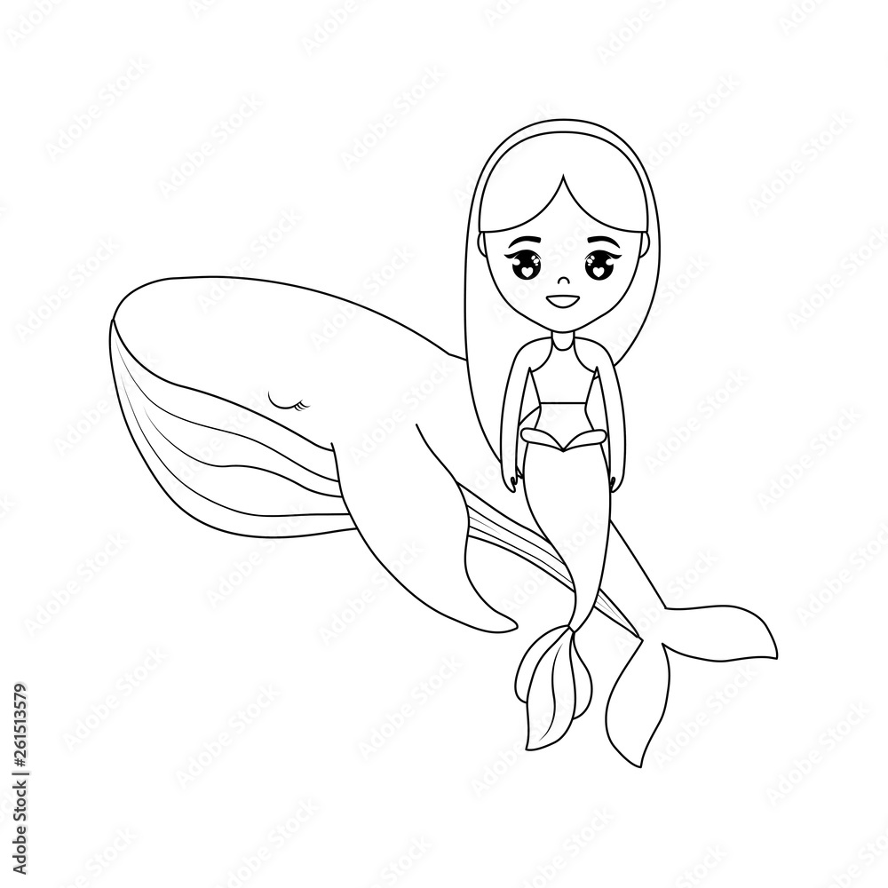 Obraz premium cute mermaid sitting in whale