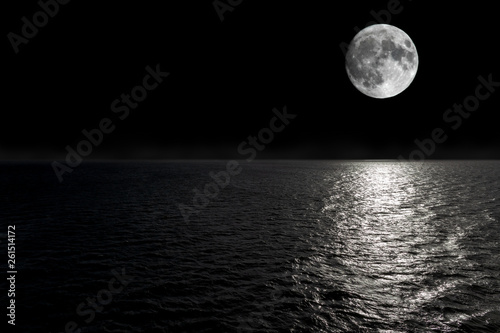 Vollmond scheint über dem Meer bei Nacht © OFC Pictures