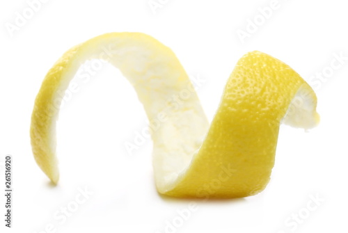 Lemon peel spiral isolated on white background