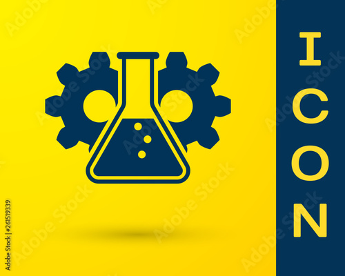 Blue Bioengineering icon isolated on yellow background. Element of genetics and bioengineering icon. Biology, molecule, chemical icon. Vector Illustration
