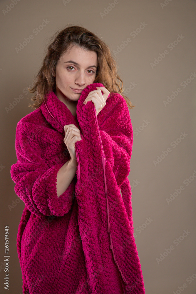 Sexy Young Woman in a Red Bathrobe Sexy Young Woman in a Red Bathrobe