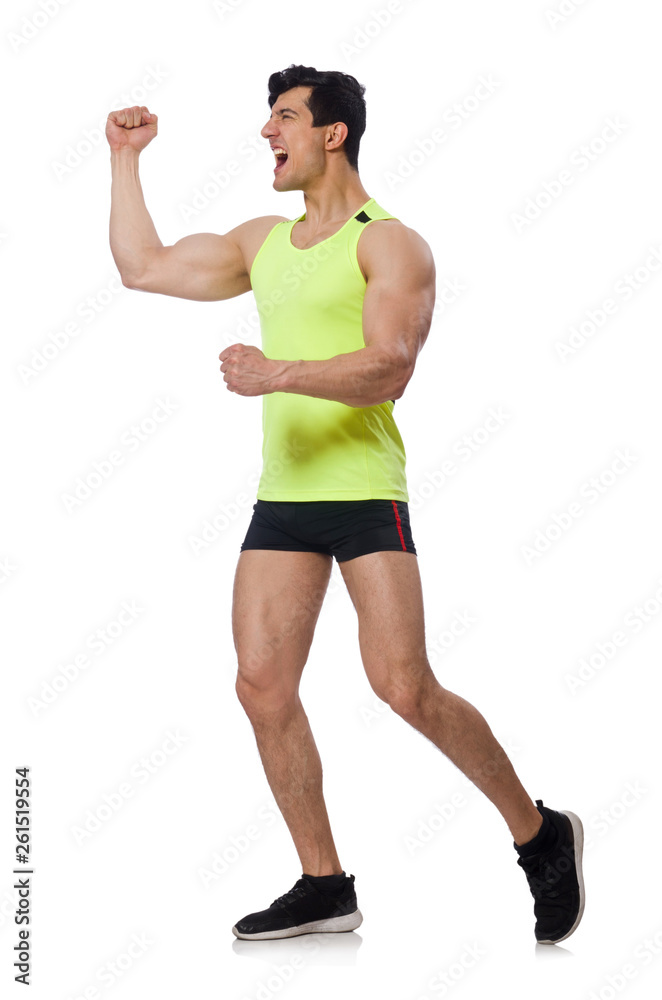 Strong male athlete isolated on white 
