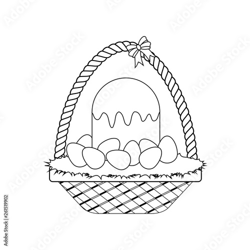 Easter cake. Basket with eggs outline