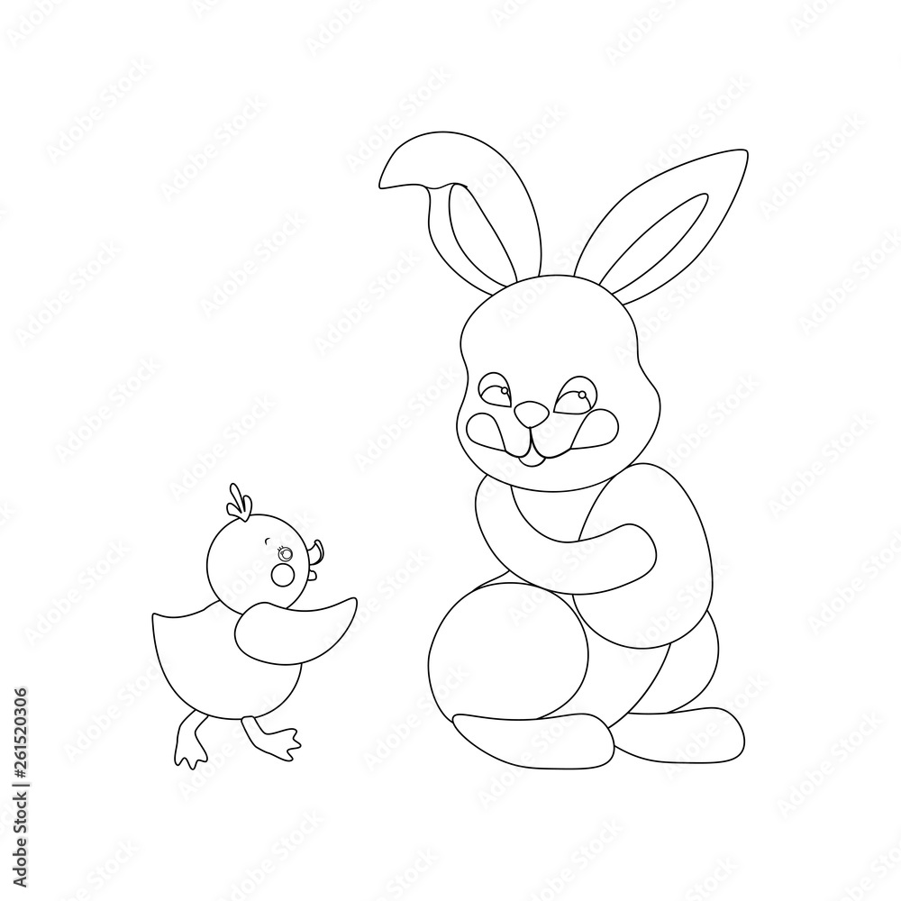 Easter rabbit and chicken outline Easter rabbit and chicken outline