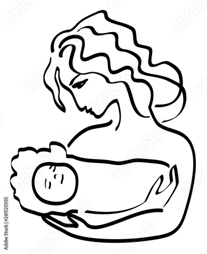 Mother holds a sleeping baby in her arms
