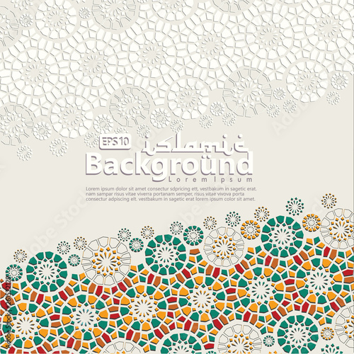 Arabic arabesque design greeting card for Ramadan Kareem.Islamic colorful template with arabic calligraphy