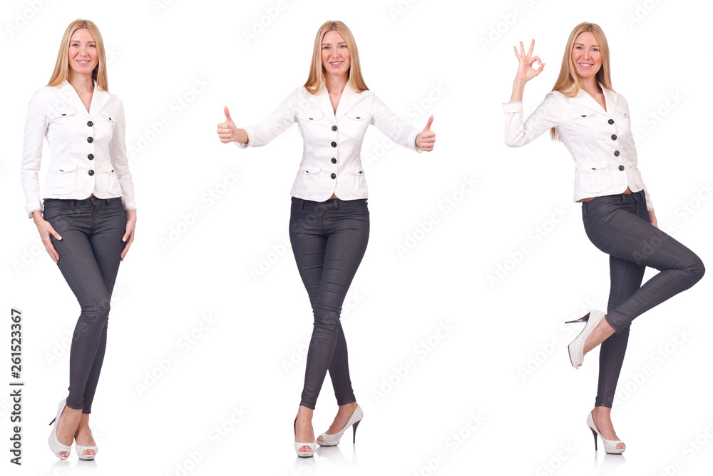 Fototapeta premium Beautiful woman in trousers isolated on white 