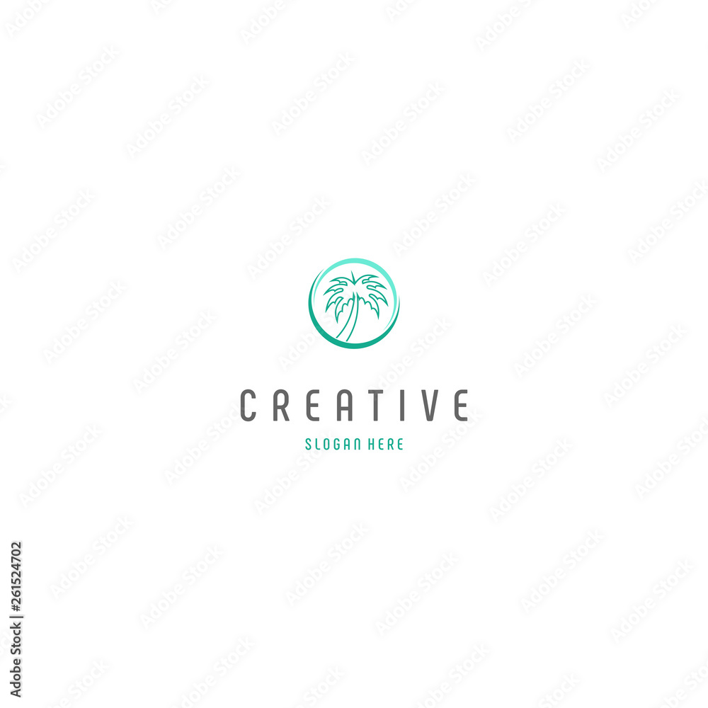 Palm tree summer logo template vector illustration, Silhouettes of palm trees. Vector design template for logo, badges. Isolated white background. Palm tree summer logo template vector illustration, Silhouettes of palm trees. Vector design template for logo, badges. Isolated white background.