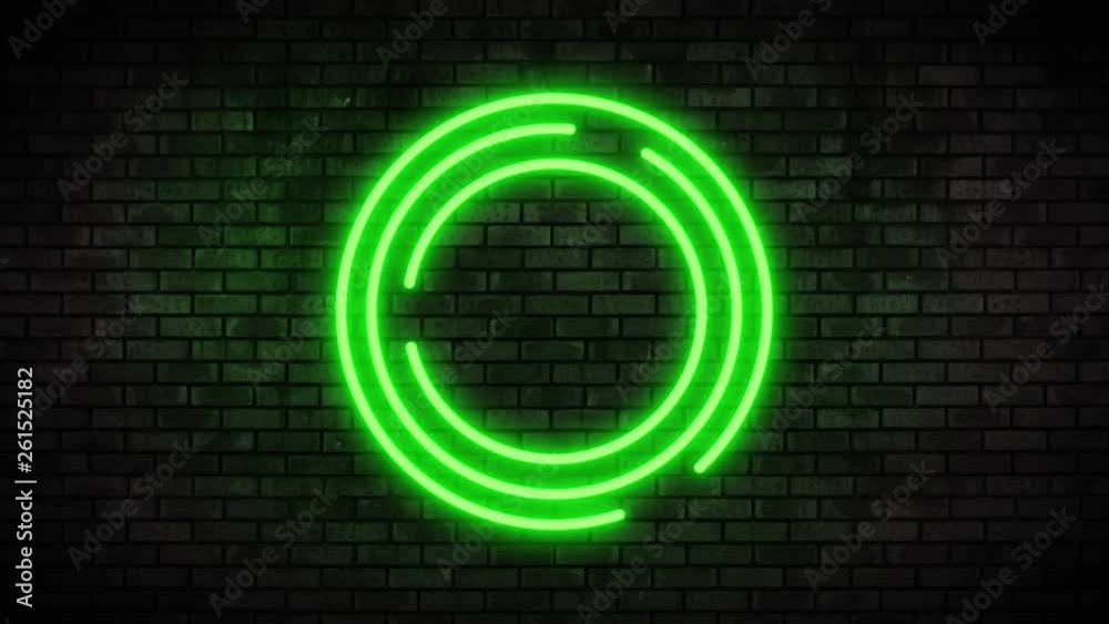 Vídeo do Stock Neon Circle Frame Light on Brick Wall. Night Club Bar