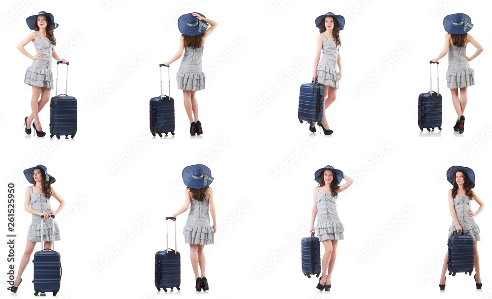 Obraz premium Woman with suitcase isolated on white