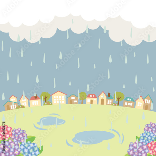 雨の街並み