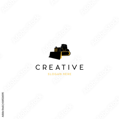 bulldozer heavy equipment logo vector, Bulldozer logo template vector. Heavy equipment logo vector for construction company. Creative excavator illustration