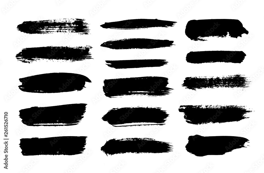 Brush strokes isolated. Set of Ink painting. Vector design elements. Black and white. Brush strokes isolated. Set of Ink painting. Vector design elements. Black and white.