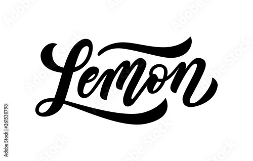 Lemon word lettering logo label. Black text on white background. Vector illustration.