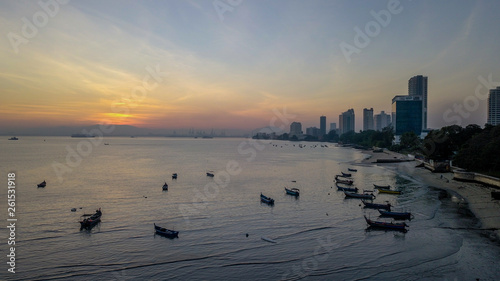 sunrise landscape at Penang Malaysia near the beach early in the morning