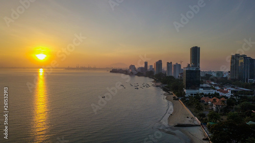 Beautiful aerial sunrise near the beach in Penang Malaysia early in the morning © Mhilmi Osman