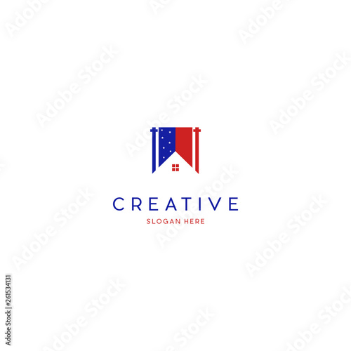 American flag house home mortgage logo vector icon, American homes realty logo vector