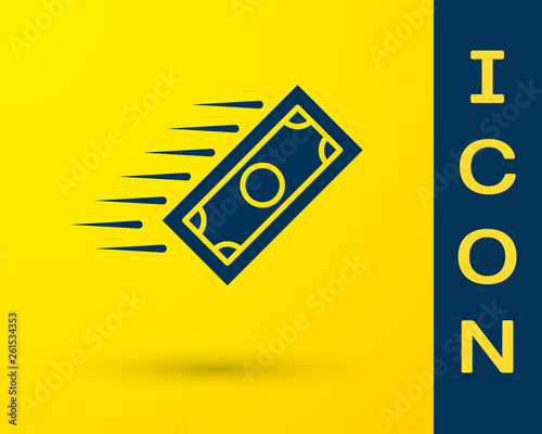 Blue Fast payments icon isolated on yellow background. Fast money transfer payment. Financial services, fast loan, time is money, cash back concept. Vector Illustration