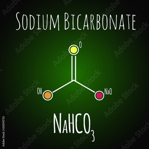 Sodium bicarbonate or baking soda , chemical structure. Skeletal formula. photo