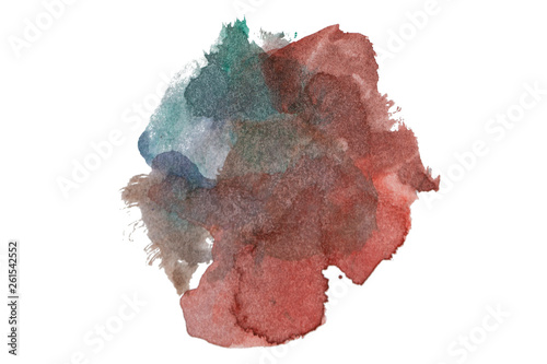 Abstract watercolor spot on white textured paper. Isolated. Hand-drawn background. Aquarelle brush stains on paper. For design, web, card, text, decoration, surfaces. Copy Space.