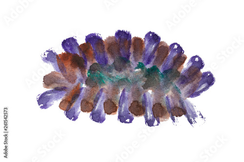 Abstract watercolor spot on white textured paper. Isolated. Hand-drawn background. Aquarelle brush stains on paper. For design, web, card, text, decoration, surfaces. Copy Space.