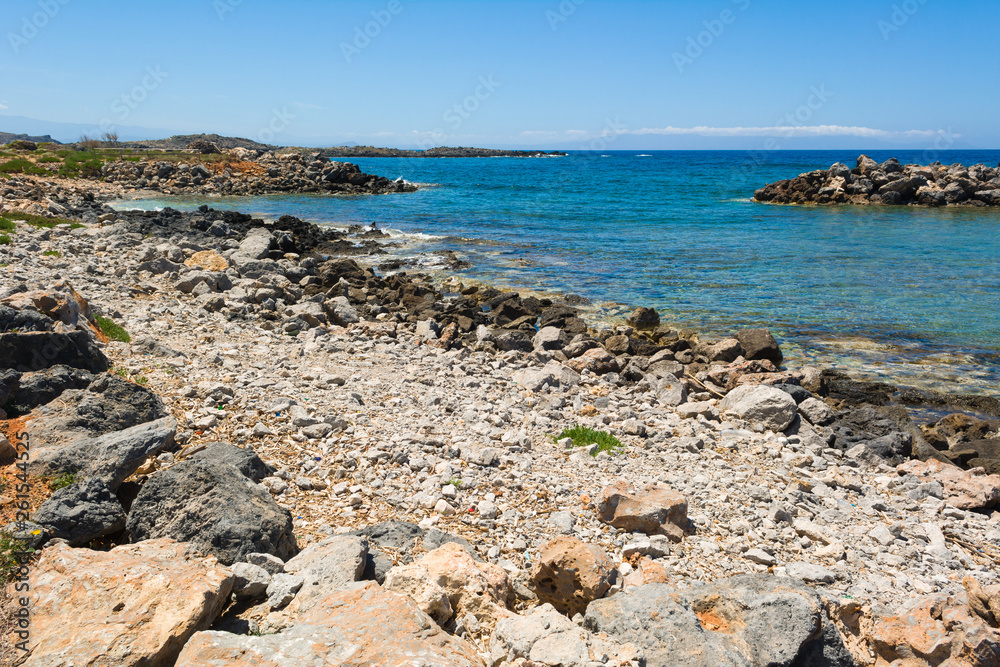 Rocky coast near the Stavros beach on Crete island, Greece