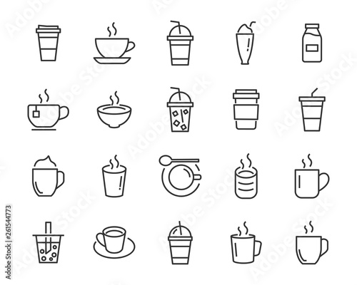 Valokuvatapetti set of coffee icons, such as tea, drinks, cocoa, cup, cafe