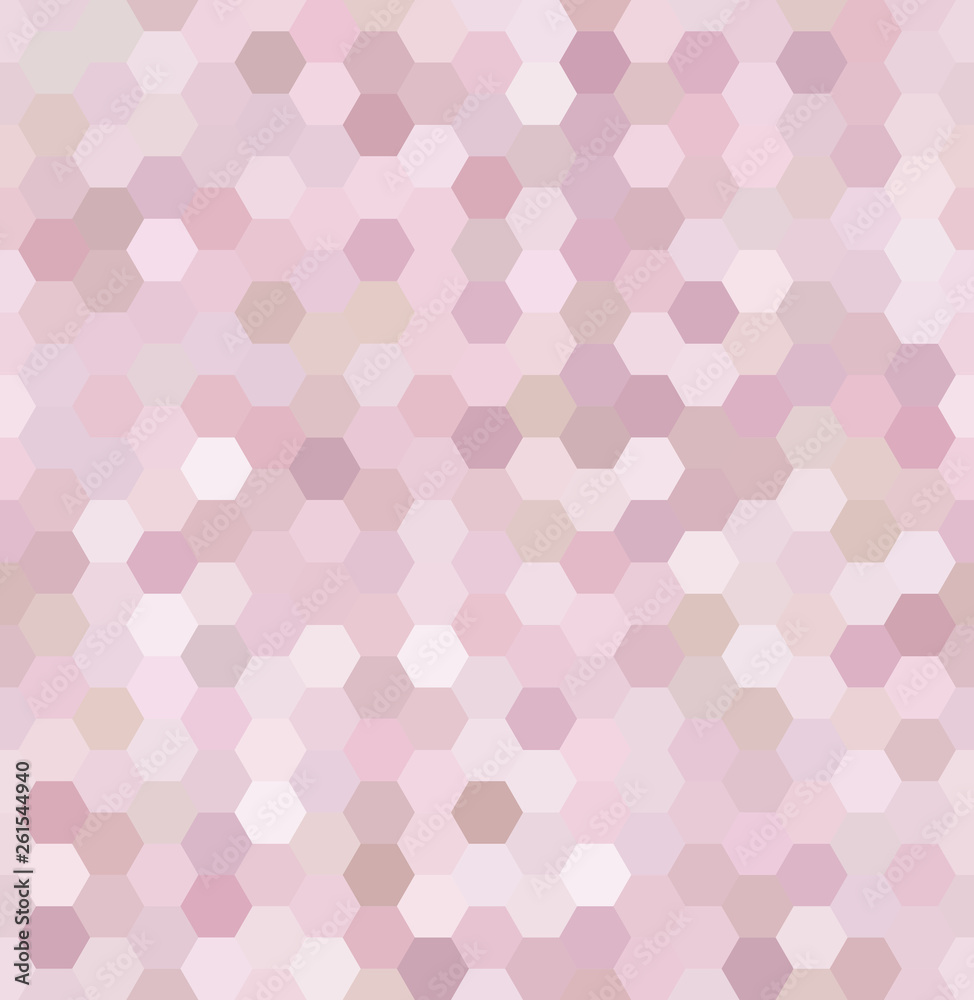 Background made of pastel pink, white hexagons. Seamless background. Square composition with geometric shapes