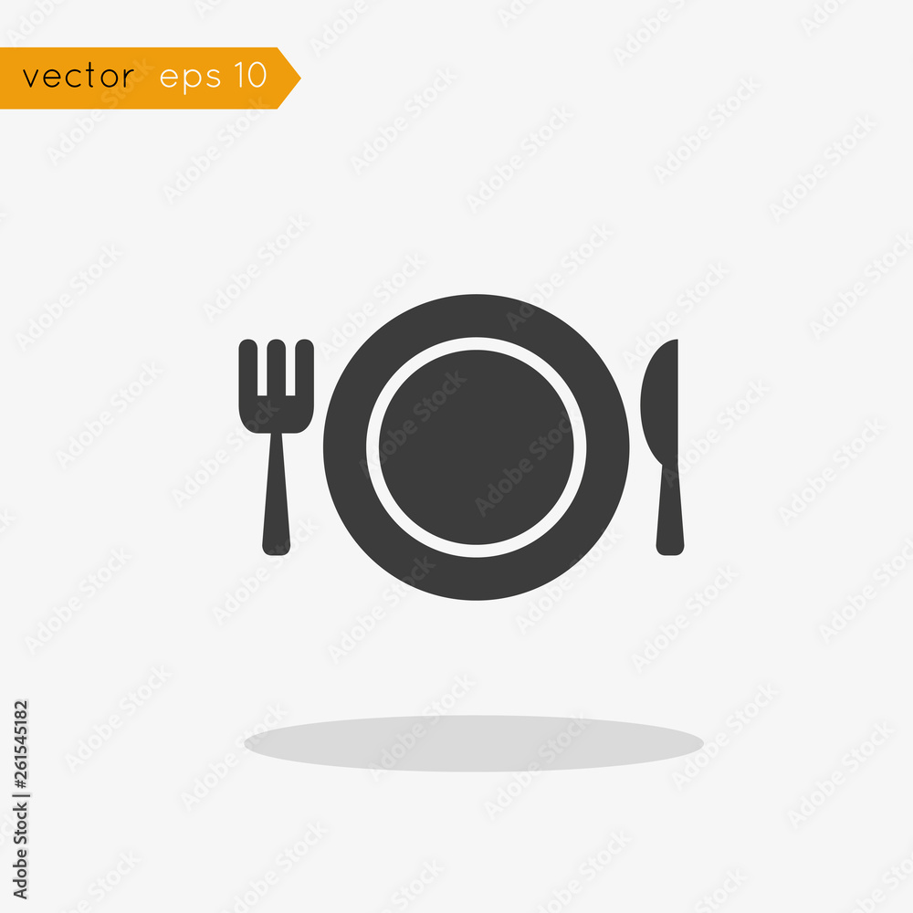 Vector icon of cutlery: plate, fork and knife Vector icon of cutlery: plate, fork and knife