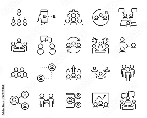 set of business people icons, such as meeting, team, structure, communication, member, group