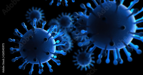 Virus And Bacteria Under Electron Microscope. Epidemic Disease. 3D Illustration.