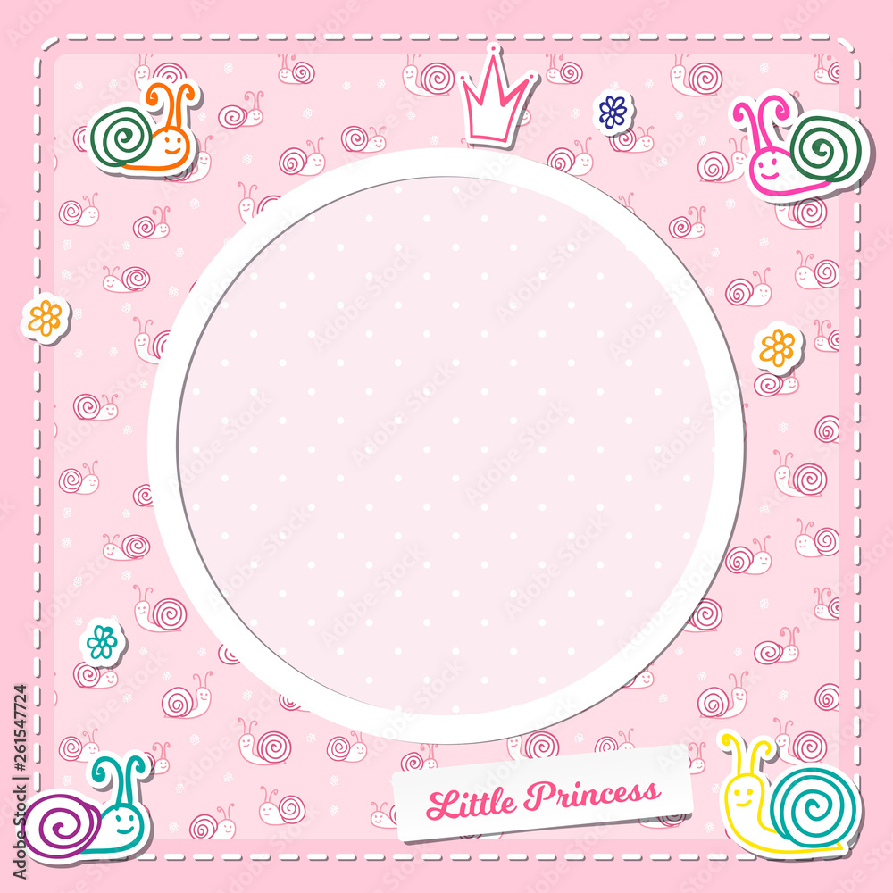 Children photo frames with snails and flowers Children photo frames with snails and flowers