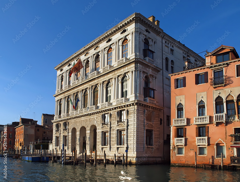Shipping over Canale Grande, beautiful architecture and Gondolas in Venice