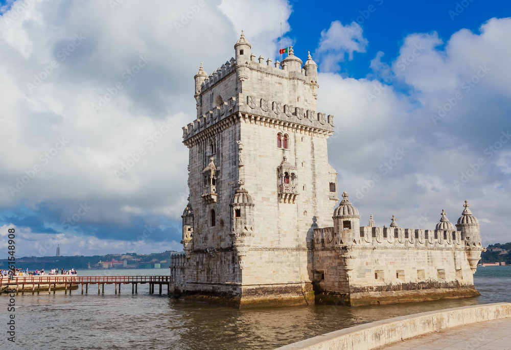 Belem Tower on the Tagus River a famous landmark in Lisbon, Portugal