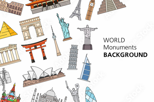 World Monuments background. isolated on white background