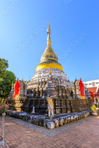 Chapel and golden pagoda at Wat Bubparam Temple in Chiang Mai, North of Thailand