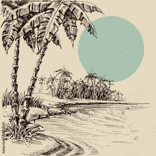 Sea view from the palm beach hand drawing