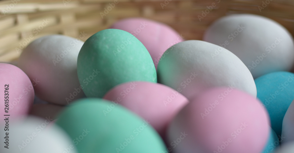 the pastel colors of Easter eggs