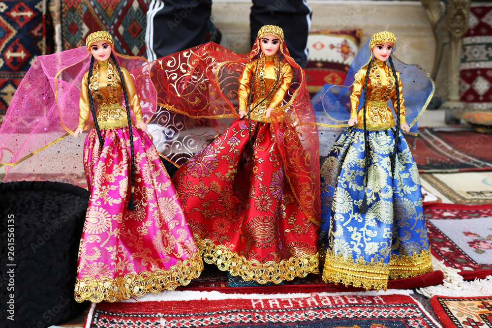 Azerbaijan traditional clothes. Puppets in national Azerbaijan dress.