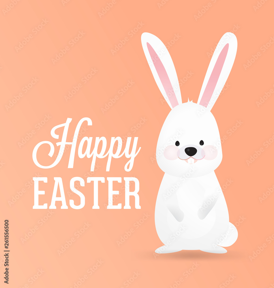 Happy Easter Vector Design with Cute Rabbit Character - Advertising Poster or Flyer Template with a White Bunny Happy Easter Vector Design with Cute Rabbit Character - Advertising Poster or Flyer Template with a White Bunny