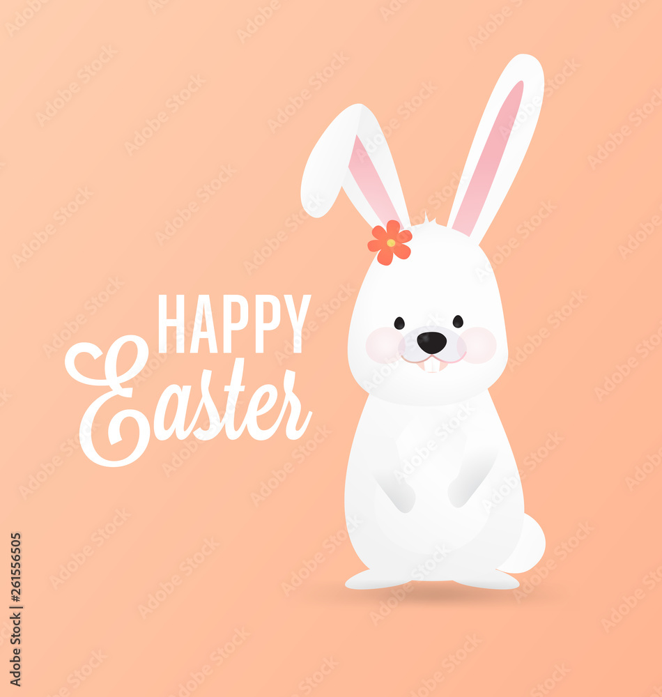 Happy Easter Vector Design with Cute Rabbit Characters Happy Easter Vector Design with Cute Rabbit Characters