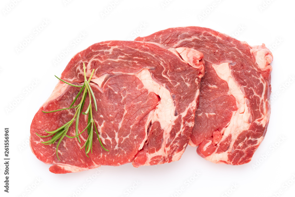 Obraz premium Fresh raw bio beef steak isolated on white background.