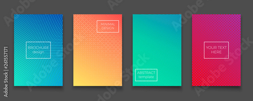 Minimal Cover or Brochure Vector Templates Set. Halftone Gradient Bright Background. Flyer, Leaflet, Banner, Web Design Wallpaper.