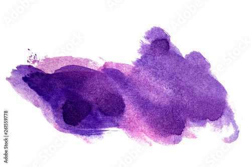 Abstract watercolor spot on white textured paper. Isolated. Hand-drawn background. Aquarelle brush stains on paper. For design, web, card, text, decoration, surfaces. Copy Space.