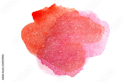 Abstract watercolor spot on white textured paper. Isolated. Hand-drawn background. Aquarelle brush stains on paper. For design, web, card, text, decoration, surfaces. Copy Space.
