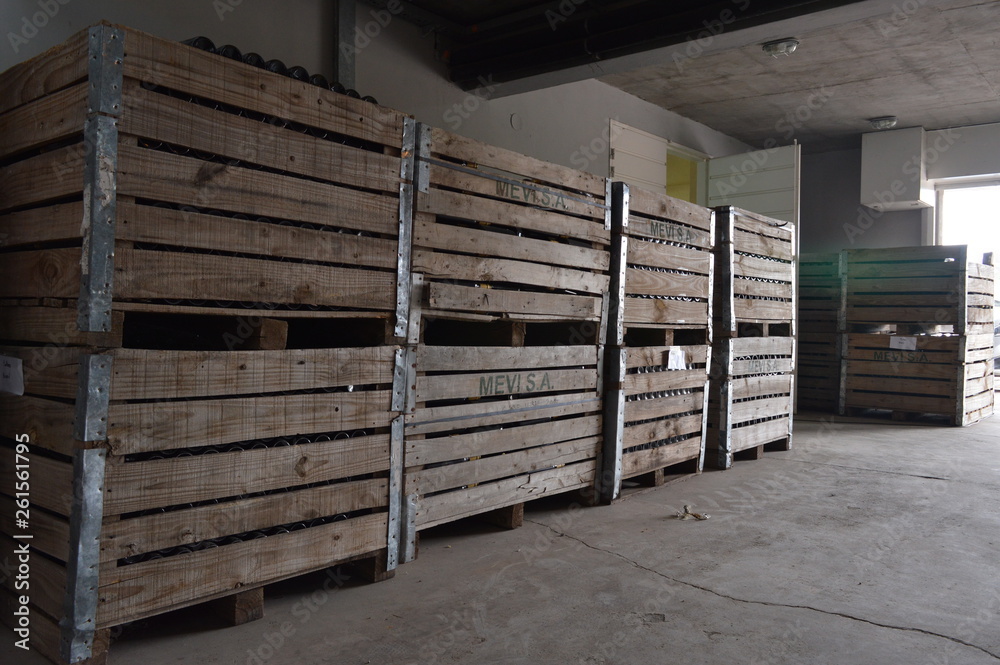 wooden boxes in warehouse