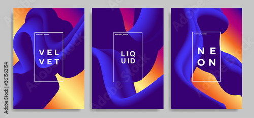 Set of trendy abstract design templates with 3d flow shapes. Dynamic gradient composition. Applicable for covers, brochures, flyers, presentations, banners. Vector illustration. Eps10