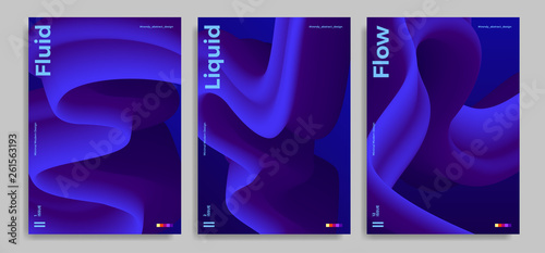 Set of trendy abstract design templates with 3d flow shapes. Dynamic gradient composition. Applicable for covers, brochures, flyers, presentations, banners. Vector illustration. Eps10