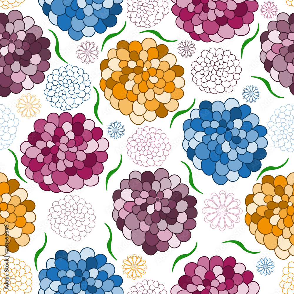 Seamless spring pattern with colorful doodle flowers